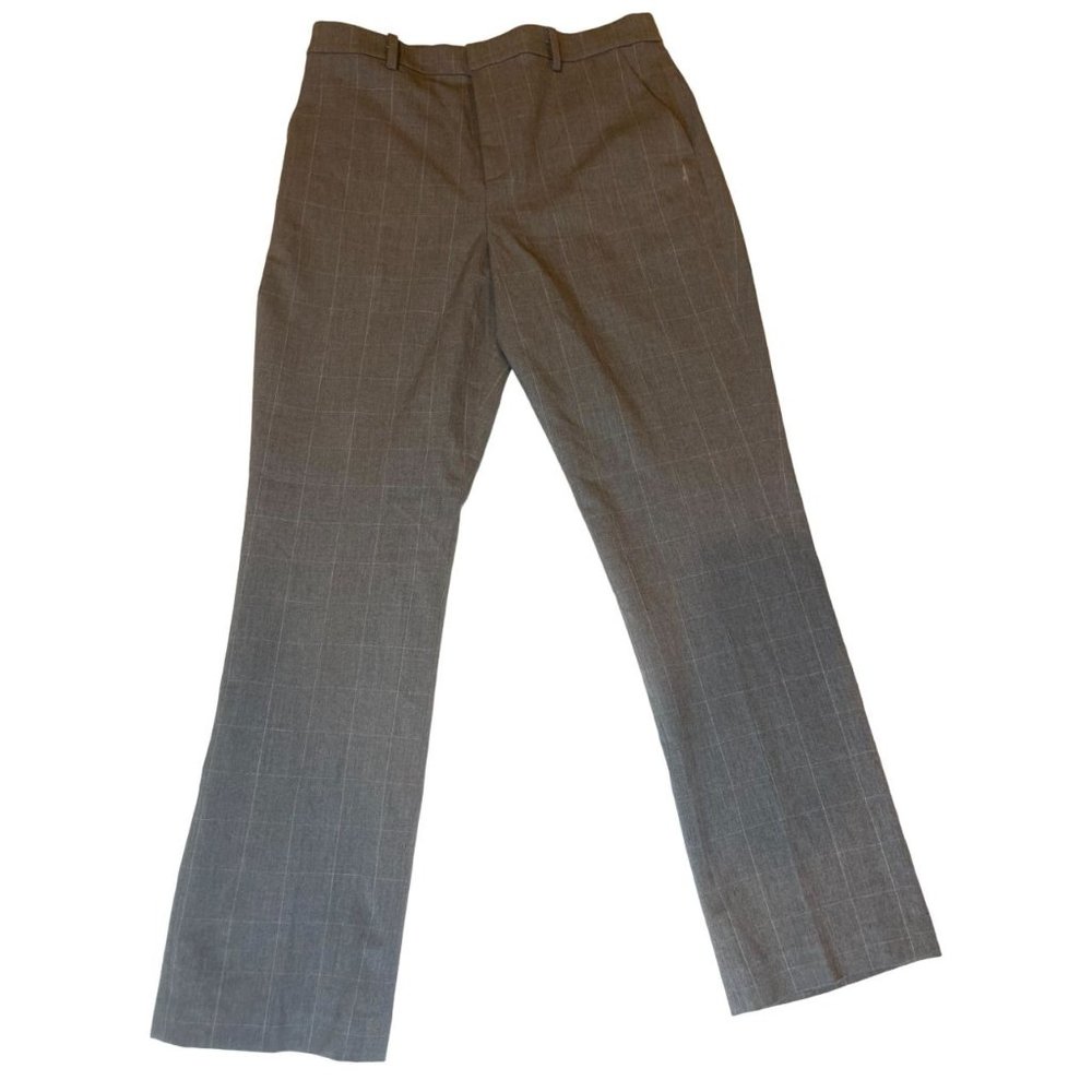 Uniqlo Women's Plaid Chino Pants Straight Leg High Rise Gray White Size 10